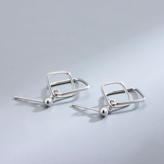 Dual Square Dance Silver Earrings