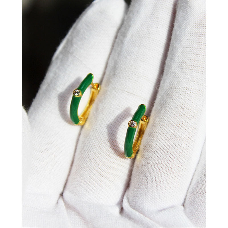 Green Bamboo Enamel Studs with Ziaron