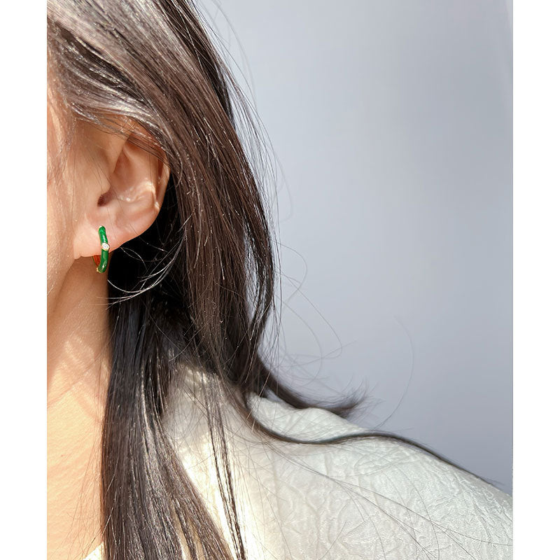 Green Bamboo Enamel Studs with Ziaron