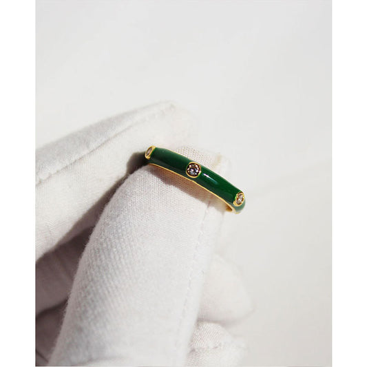 Green Bamboo Ring with Zircon