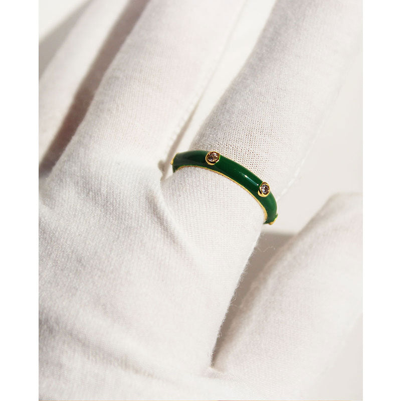 Green Bamboo Ring with Zircon