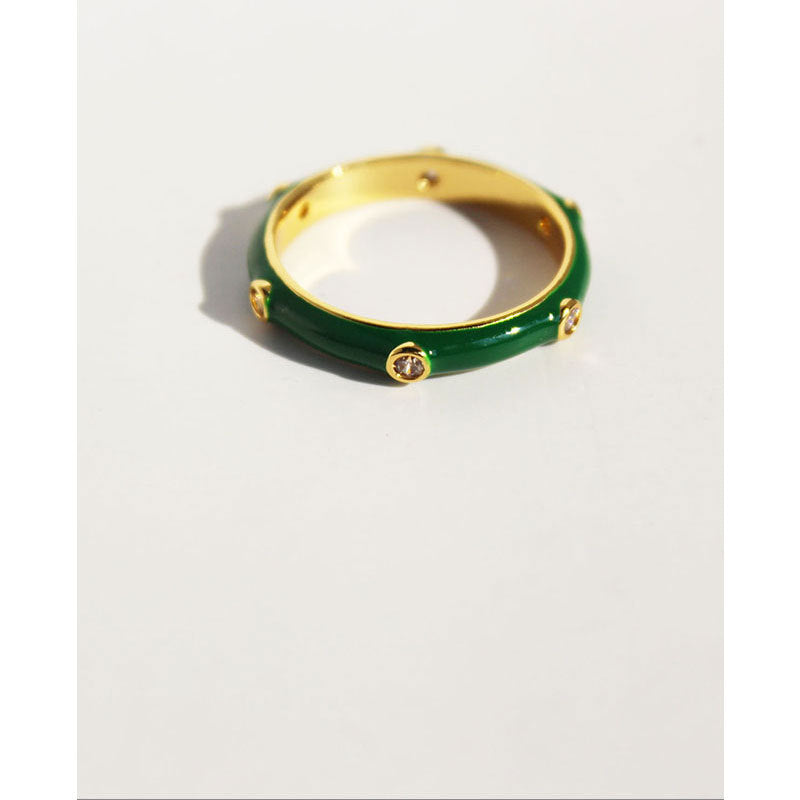 Green Bamboo Ring with Zircon