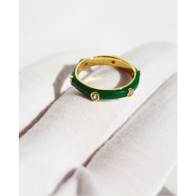 Green Bamboo Ring with Zircon